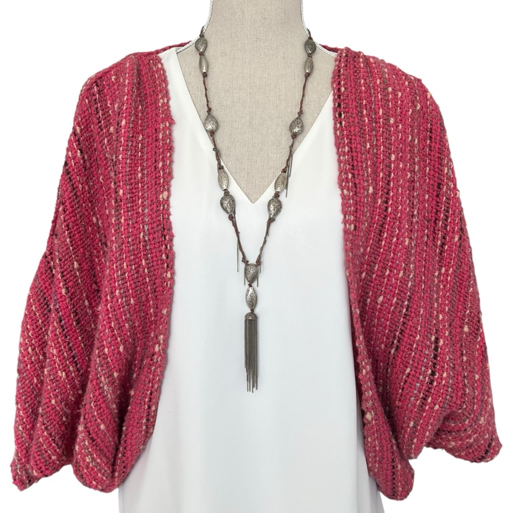 Handwoven Pink Wearable Art Cocoon Textured Cotton Shrug Bolero by Pat Leach O/S